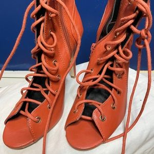 orange lace up heel